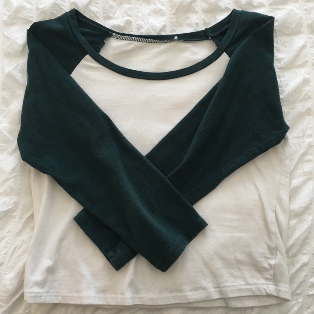 White Crop Top with Green Sleeves